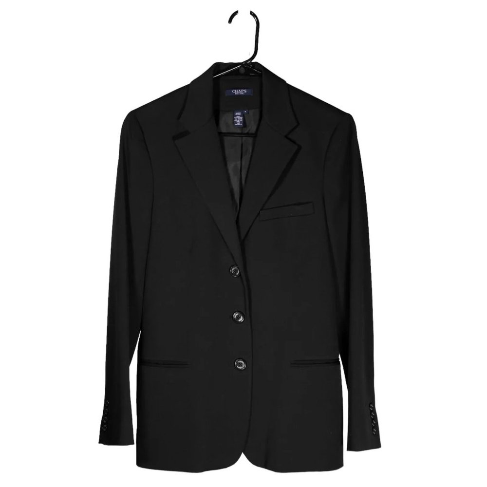 Chaps Ralph Lauren Women's Blazer Black Stretch Three Button Lined Suit Jacket 8